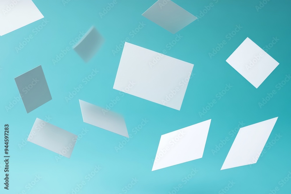 Illustration of business cards floating in the air against a soft blue background. Blank business cards floating for graphic mockup. Illustration of business cards floating in the air against a soft blue background. Blank business cards floating for graphic mockup.