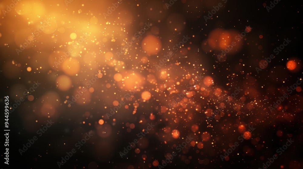 Abstract background with warm orange bokeh lights and floating golden particles, creating a festive and magical atmosphere. Abstract background with warm orange bokeh lights and floating golden particles, creating a festive and magical atmosphere.