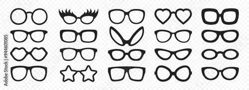 Vector Flat Frame Glasses Icon Set. Sunglasses, Vintage Eyeglasses, Lenses. Optics and Eyewear Design Template. Vector Illustration. Flat Vector Design for Eyewear and Optics