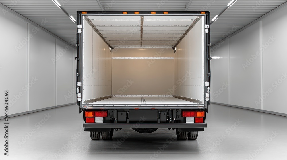 A large open truck with a white door. A large open truck with a white door.
