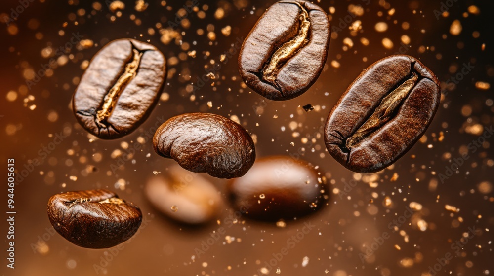 Close-up of levitating coffee beans Close-up of levitating coffee beans