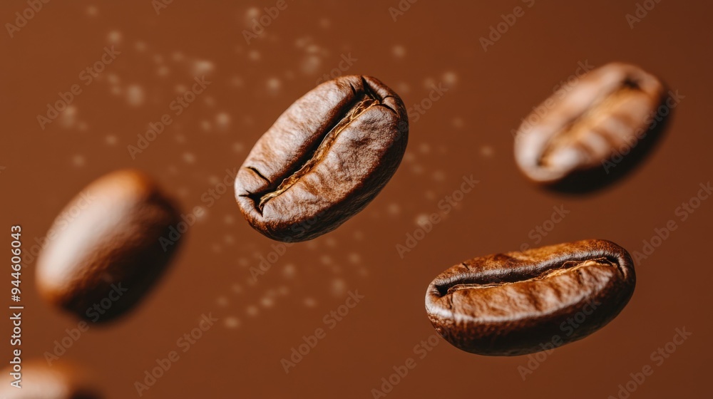 Fototapeta premium Suspended coffee beans macro shot