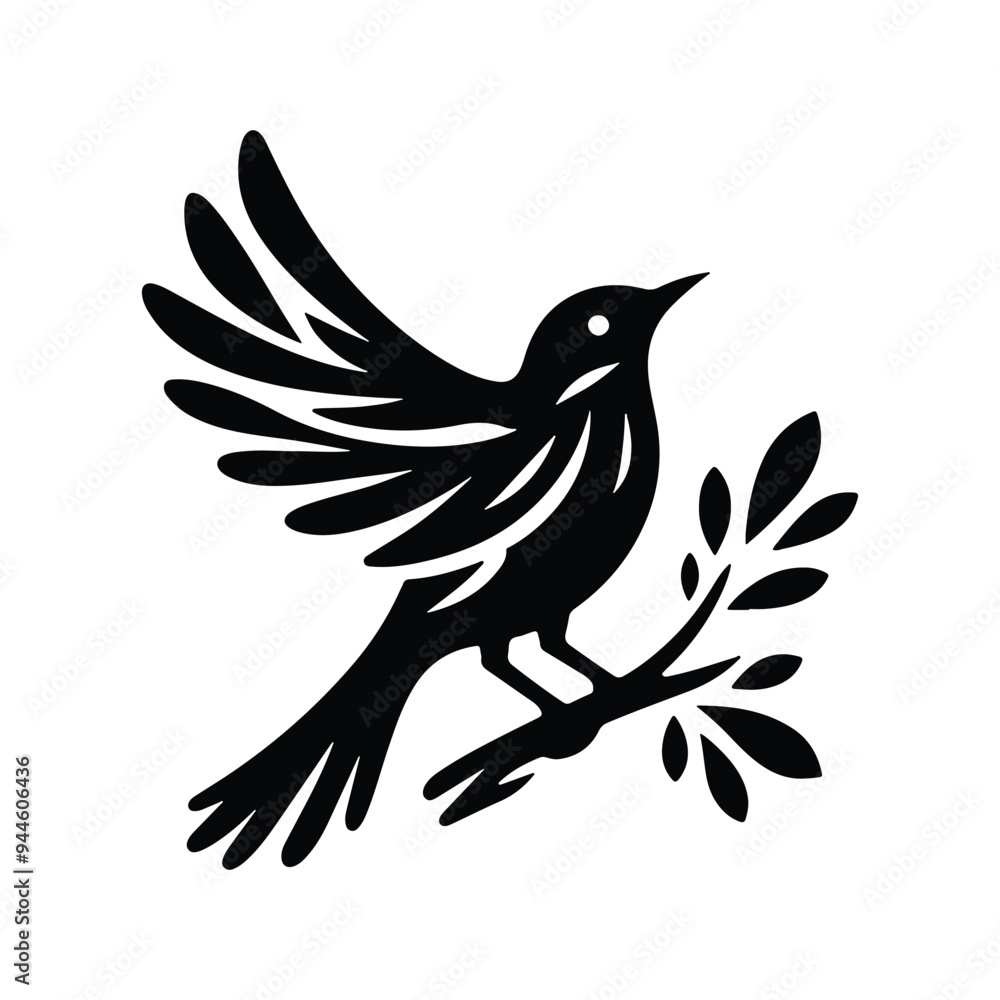 Fototapeta premium Bird vector icon illustration sitting on a branch or tree, bird vector, bird icon