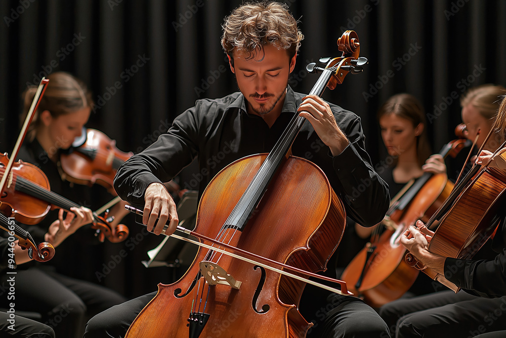 Fototapeta premium Cello Player in a Classical Orchestra Performance