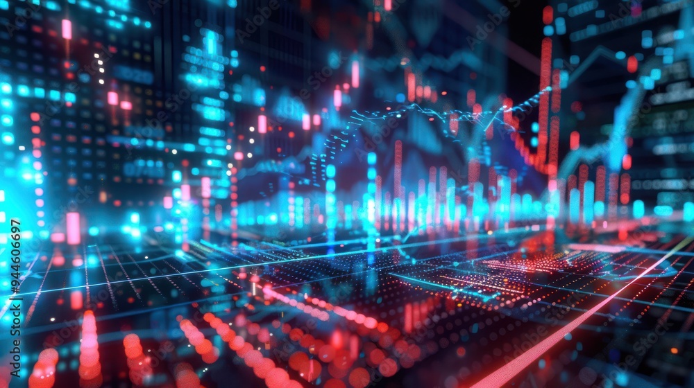 Obraz premium Abstract Data Visualization with Blue and Red Lines, Abstract Digital Technology Background