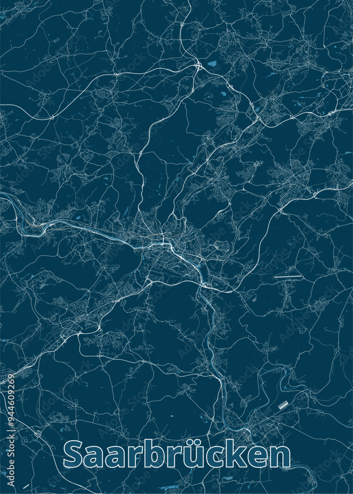 Saarbrücken, Germany blueprint map poster art Saarbrücken, Germany blueprint map poster art