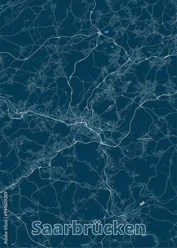 Saarbrücken, Germany blueprint map poster art