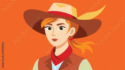 young female cowboy in a cowboy hat. flat vector illustration