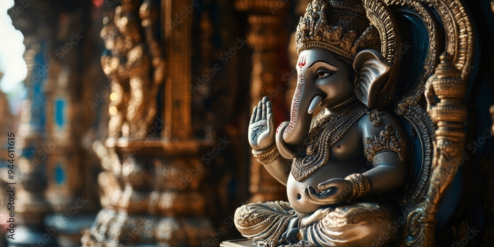 Fototapeta premium Hindu Temple Interior with Statue of Ganesha