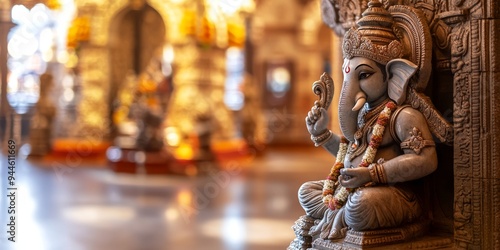 Hindu Temple Interior with Statue of Ganesha