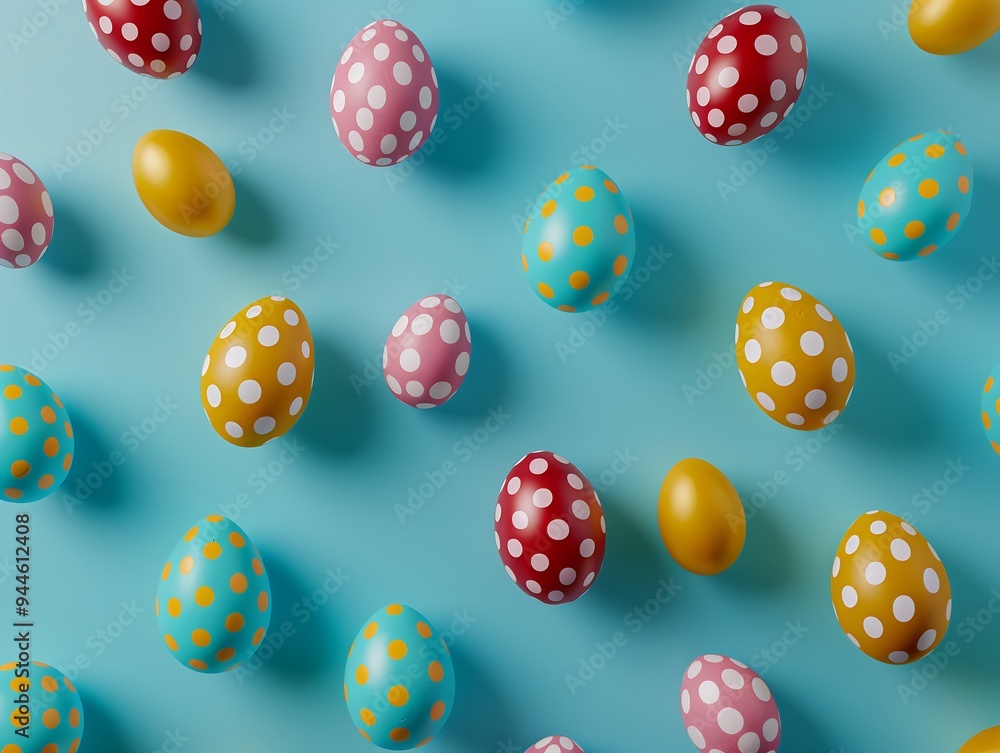 Polka-Dot Easter Eggs Arranged on a Blue Background Polka-Dot Easter Eggs Arranged on a Blue Background
