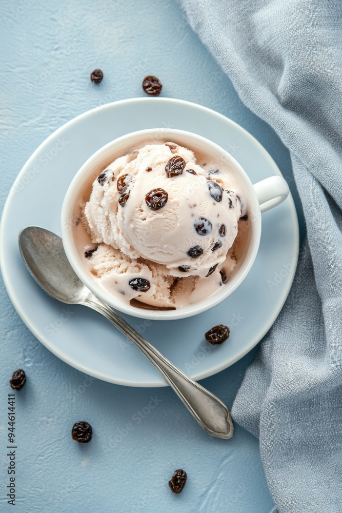 Ice cream decorated with raisin grains Ice cream decorated with raisin grains