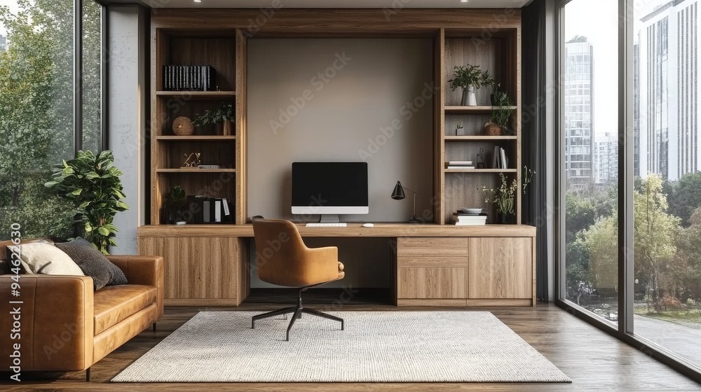 Modern home office in the living room, Convenient, comfortable, nice place to work, Remote work from home Modern home office in the living room, Convenient, comfortable, nice place to work, Remote work from home