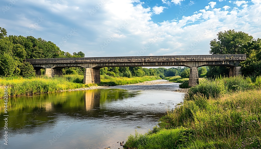 Fototapeta premium Composite Material Bridge Spanning River, Demonstrating Structural Strength