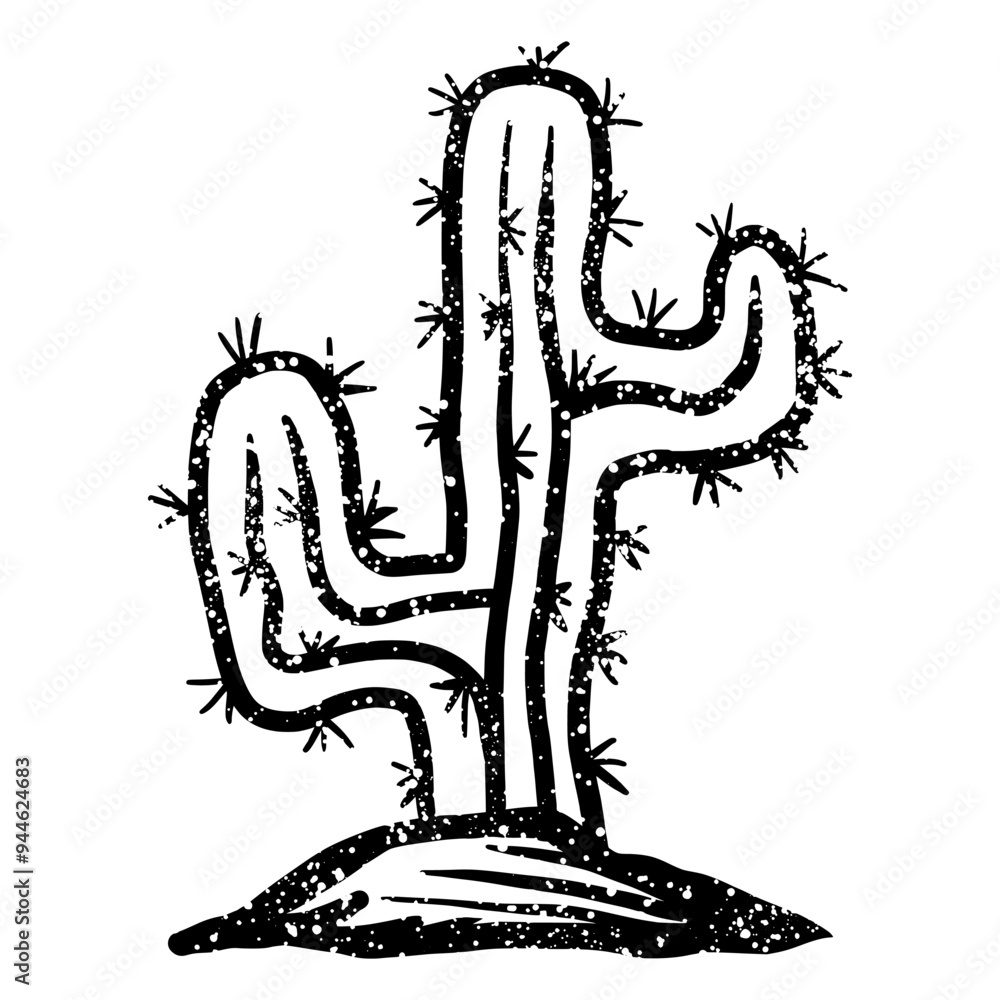 Obraz premium Hand drawn cactus with grunge texture