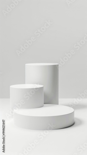 Three elegant podiums displayed against a clean white background emphasizing simplicity and versatility for presentation needs or artistic displays.