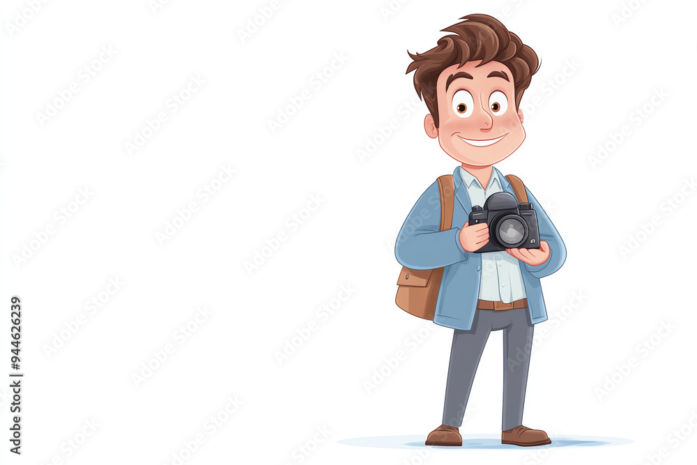 Cheerful cartoon photographer holding a camera, ready to capture moments with a friendly smile and stylish outfit. Cheerful cartoon photographer holding a camera, ready to capture moments with a friendly smile and stylish outfit.