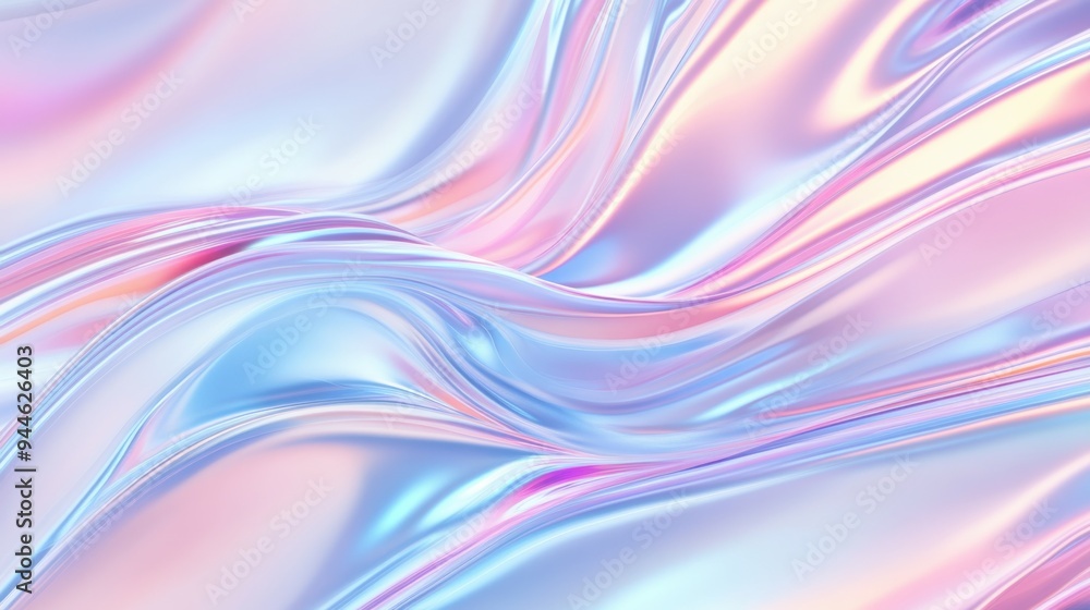 iridescent holographic Abstract trendy background. Holography abstract background in blue pink colors. Hologram color wrinkled pearlescent foil.