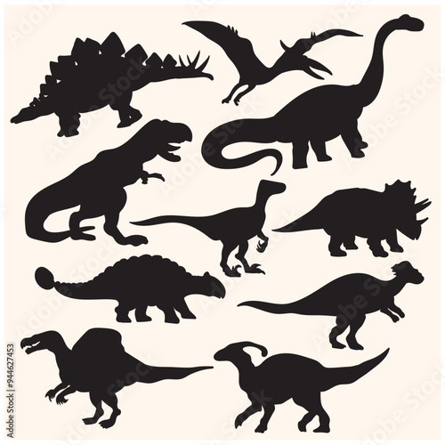 Dinosaurus dan Jurassic dino monster With illustration style doodle and line art
