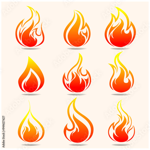 Set of fire flames With illustration style doodle and line art