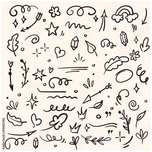 Sketch element line set With illustration style doodle and line art