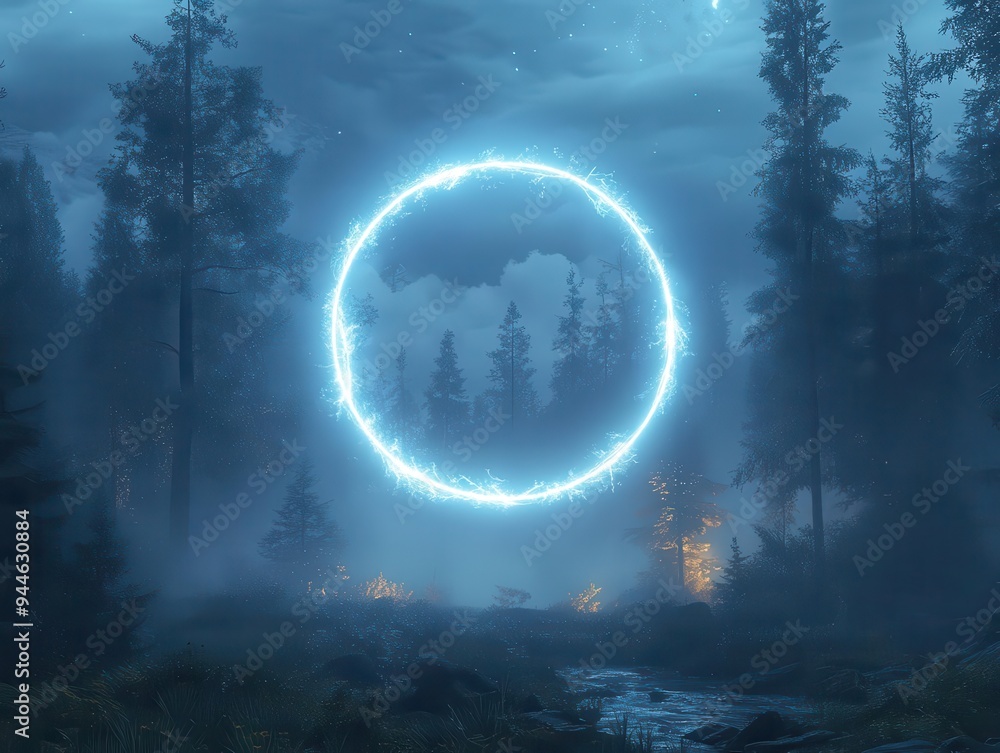 mystical forest portal enigmatic glowing neon circle suspended in misty moonlit forest ancient trees and bioluminescent flora create otherworldly atmosphere of magic and mystery mystical forest portal enigmatic glowing neon circle suspended in misty moonlit forest ancient trees and bioluminescent flora create otherworldly atmosphere of magic and mystery