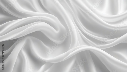 White color silk wave drapery abstract background. Flowing satin fabric texture concept created with generative ai 