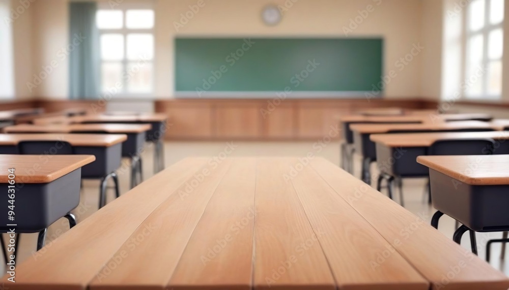 Wooden top with blurred empty classroom background back to school concept created with generative ai Wooden top with blurred empty classroom background back to school concept created with generative ai
