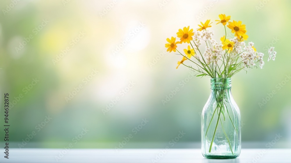 custom made wallpaper toronto digitalAn elegant vase crafted from a glass bottle, filled with vibrant wildflowers, highlighting the beauty of repurposing everyday items, set against a minimalist backdrop