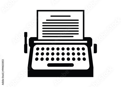 Typewriter machine. Simple illustration in black and white.
