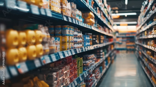 Wallpaper Mural Aisle view of a grocery store filled with various packaged products Torontodigital.ca