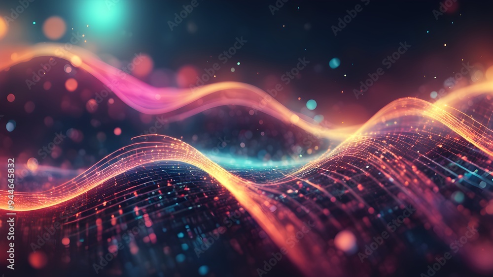 A colorful wave of light with a blue and red background A colorful wave of light with a blue and red background
