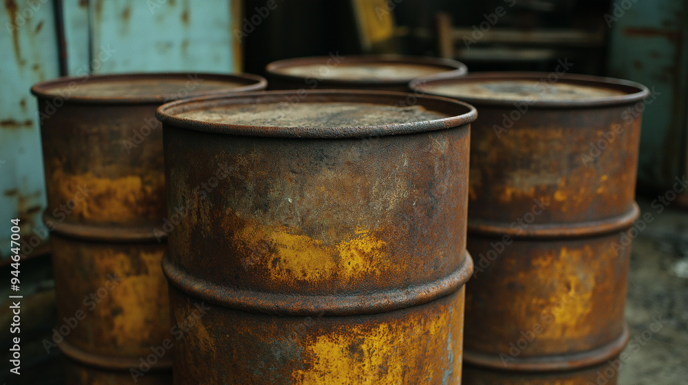 Rusty barrels waiting for recycling in industrial junkyard Rusty barrels waiting for recycling in industrial junkyard