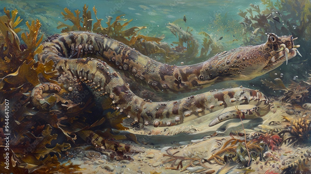 Fototapeta premium Sea Creature Underwater: A Detailed Painting of Marine Life
