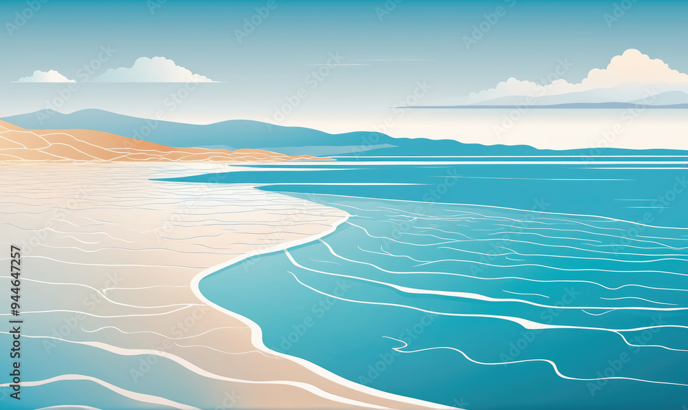 A sandy beach meets the turquoise ocean on a clear day A sandy beach meets the turquoise ocean on a clear day