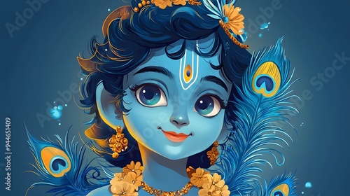 Wallpaper Mural Cute Illustration of Lord Krishna. Torontodigital.ca