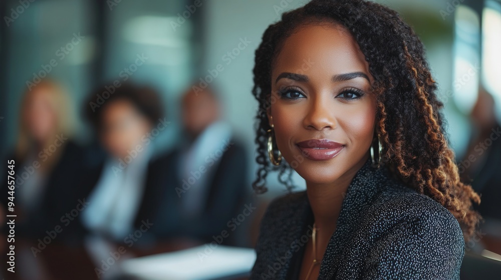 Black business woman leading a group of colleagues in a modern office boardroom Black business woman leading a group of colleagues in a modern office boardroom