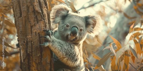 Australian Baby Koala Bear in a Tree Adorable infant koala cute and amusing Australian marsupial photo