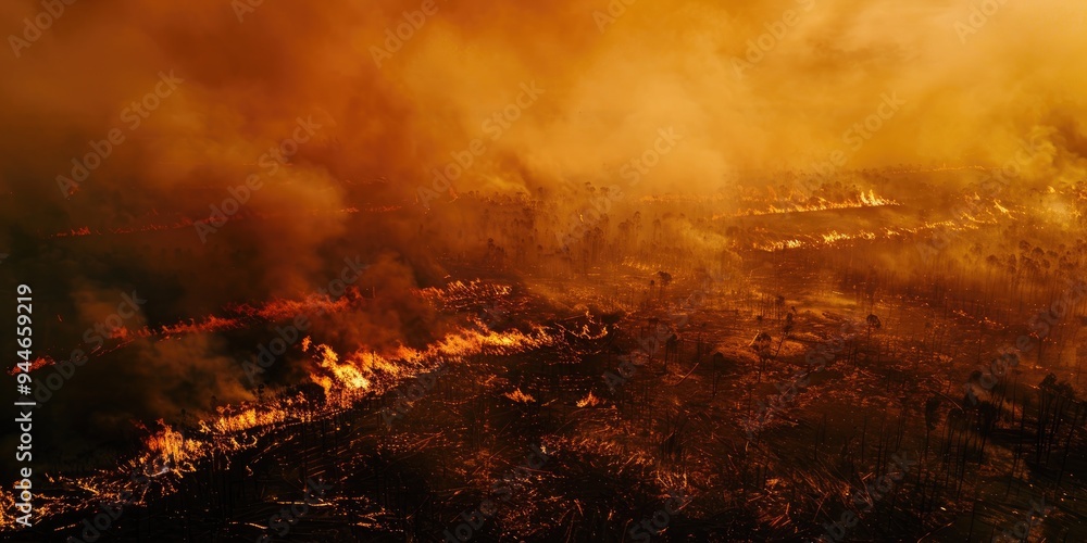 Fototapeta premium Expansive Wildfire Zone Bird s Eye Landscape View