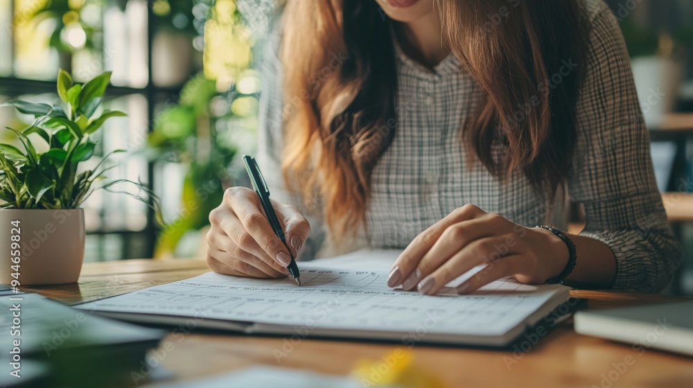 Event planner timetable agenda plan on schedule event. Business woman checking planner, taking note on calendar desk on office table. Event planner timetable agenda plan on schedule event. Business woman checking planner, taking note on calendar desk on office table.