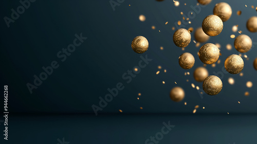 Elegant Gold Christmas Ornaments Falling on Dark Blue Background