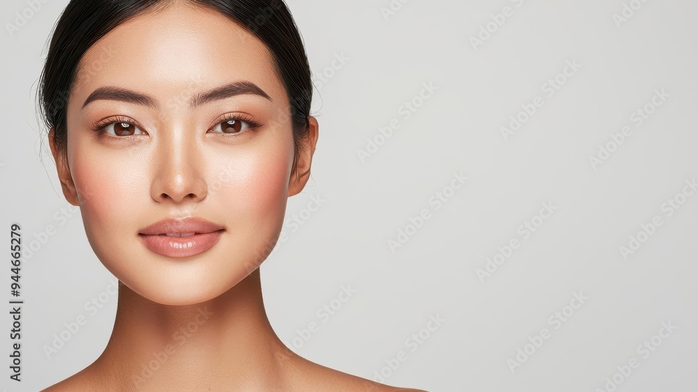Close-up of an Asian woman with a soft, glowing complexion, her skin appearing smooth and hydrated under gentle light, hydrated skin, glowing complexion, natural radiance Close-up of an Asian woman with a soft, glowing complexion, her skin appearing smooth and hydrated under gentle light, hydrated skin, glowing complexion, natural radiance