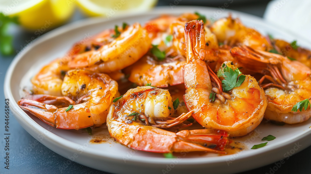 Fried shrimp with herbs, served with lime, garlic and white sauce. Seafood. Homemade Caribbean shrimp.
Restaurant serving. AI generation Fried shrimp with herbs, served with lime, garlic and white sauce. Seafood. Homemade Caribbean shrimp.
Restaurant serving. AI generation
