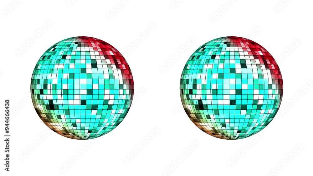 white background. 2 light green yellow red glass balls rotating on their axis. abstract white background. 2 light green yellow red glass balls rotating on their axis. abstract