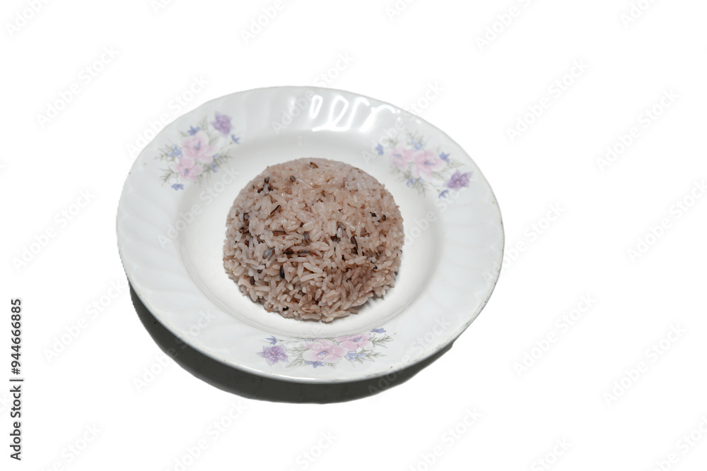 Cooked ryeberry rice in a white plate