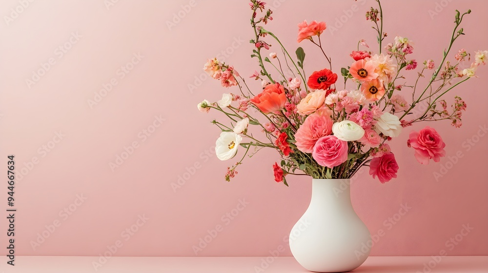 A minimalist vase, overflowing with carefully arranged flowers, each bloom representing an emotion tied to abundance and prosperity A minimalist vase, overflowing with carefully arranged flowers, each bloom representing an emotion tied to abundance and prosperity
