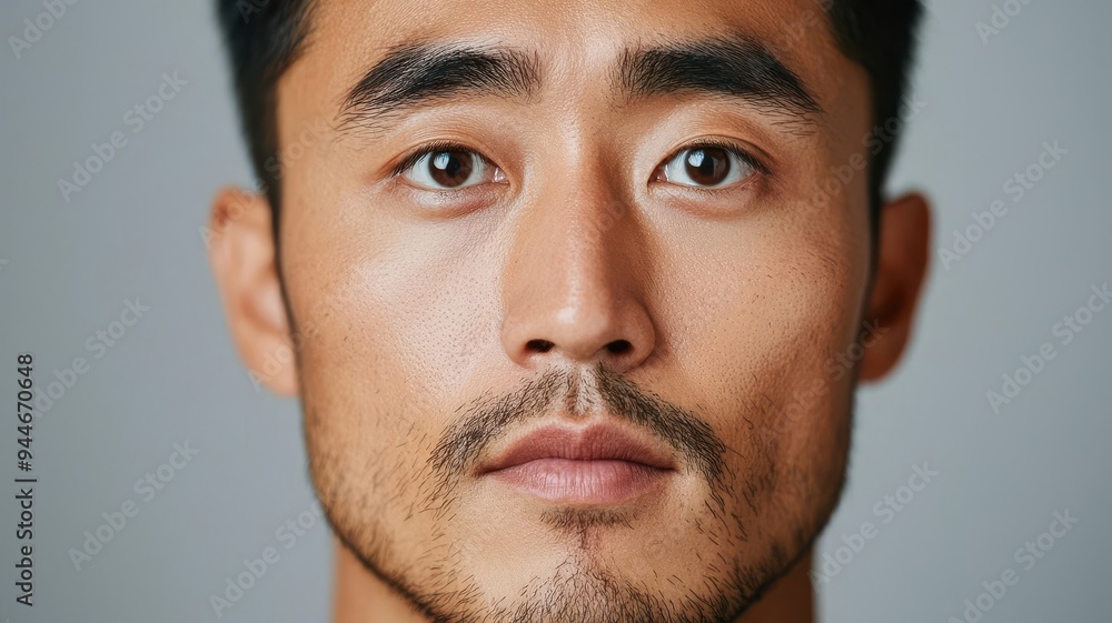 Close-up of an Asian man with even, blemish-free skin, natural light enhancing his healthy, clear complexion, blemish-free skin, healthy complexion, natural beauty Close-up of an Asian man with even, blemish-free skin, natural light enhancing his healthy, clear complexion, blemish-free skin, healthy complexion, natural beauty
