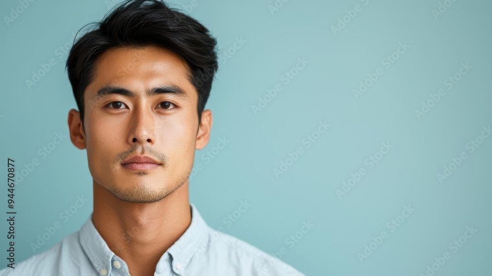Close-up of an Asian man with even, blemish-free skin, natural light enhancing his healthy, clear complexion, blemish-free skin, healthy complexion, natural beauty Close-up of an Asian man with even, blemish-free skin, natural light enhancing his healthy, clear complexion, blemish-free skin, healthy complexion, natural beauty