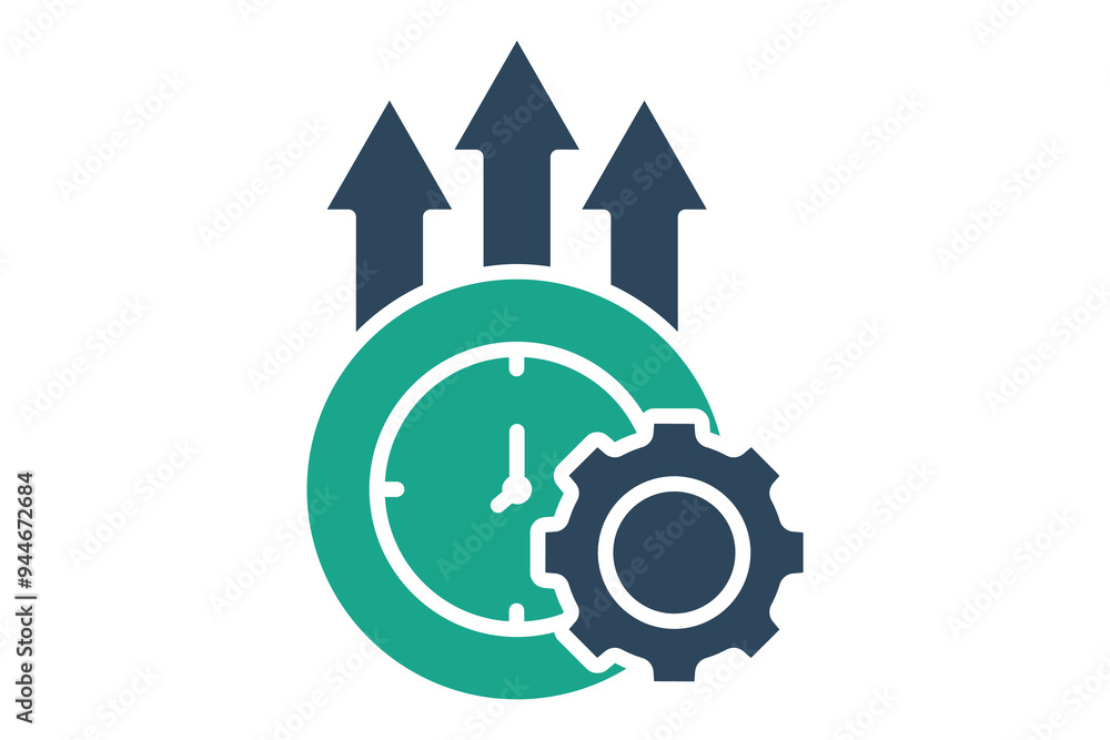 Effective icon. solid icon style. clock with gear and up arrow. icon related to efficiency. productivity elements vector illustration Effective icon. solid icon style. clock with gear and up arrow. icon related to efficiency. productivity elements vector illustration