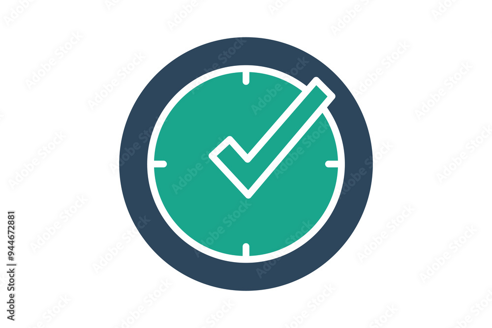 Real time icon. solid icon style. clock with check mark. icon related to efficiency. productivity elements vector illustration Real time icon. solid icon style. clock with check mark. icon related to efficiency. productivity elements vector illustration